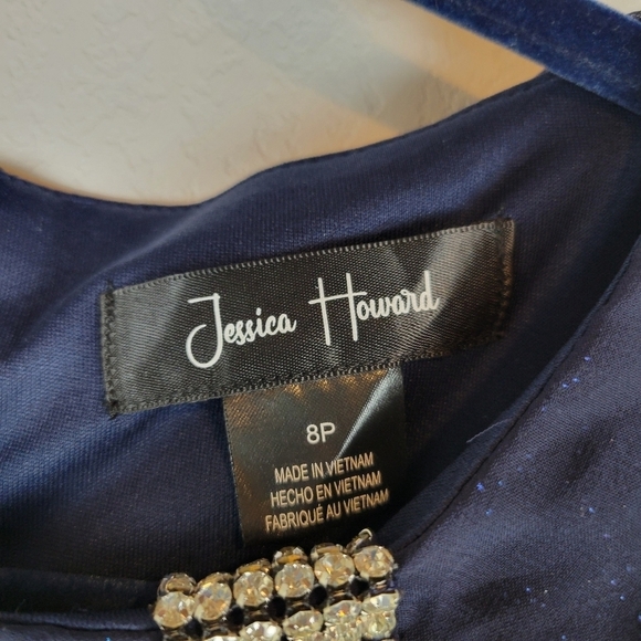 NWT Jessica Howard Embellished Sequin Capelet Gown in Navy 8P - Picture 13 of 14
